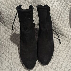 Stuart Weitzman Mitten Lace Up Black Suede Block Heels Annkle Boots size 10